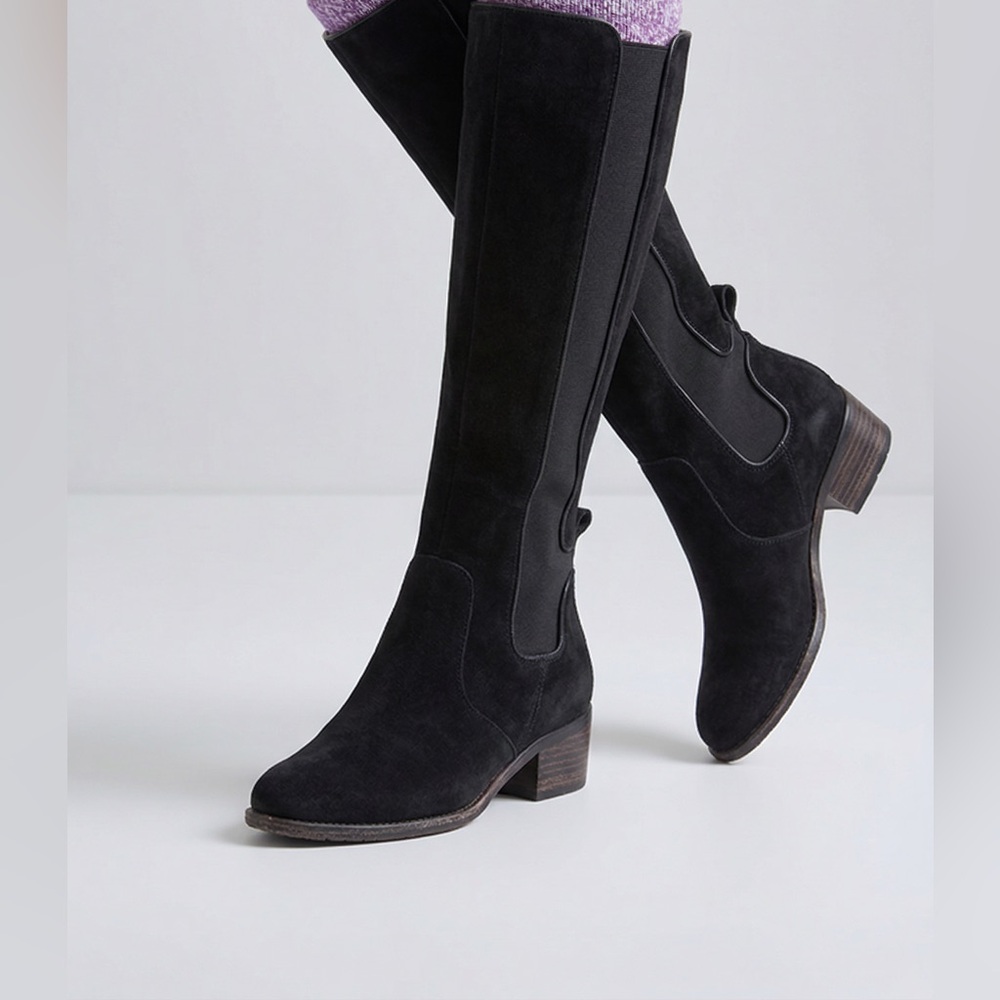 Modern Vintage suede leather black knee high made in Spain boots sz 8 - Picture 2 of 8